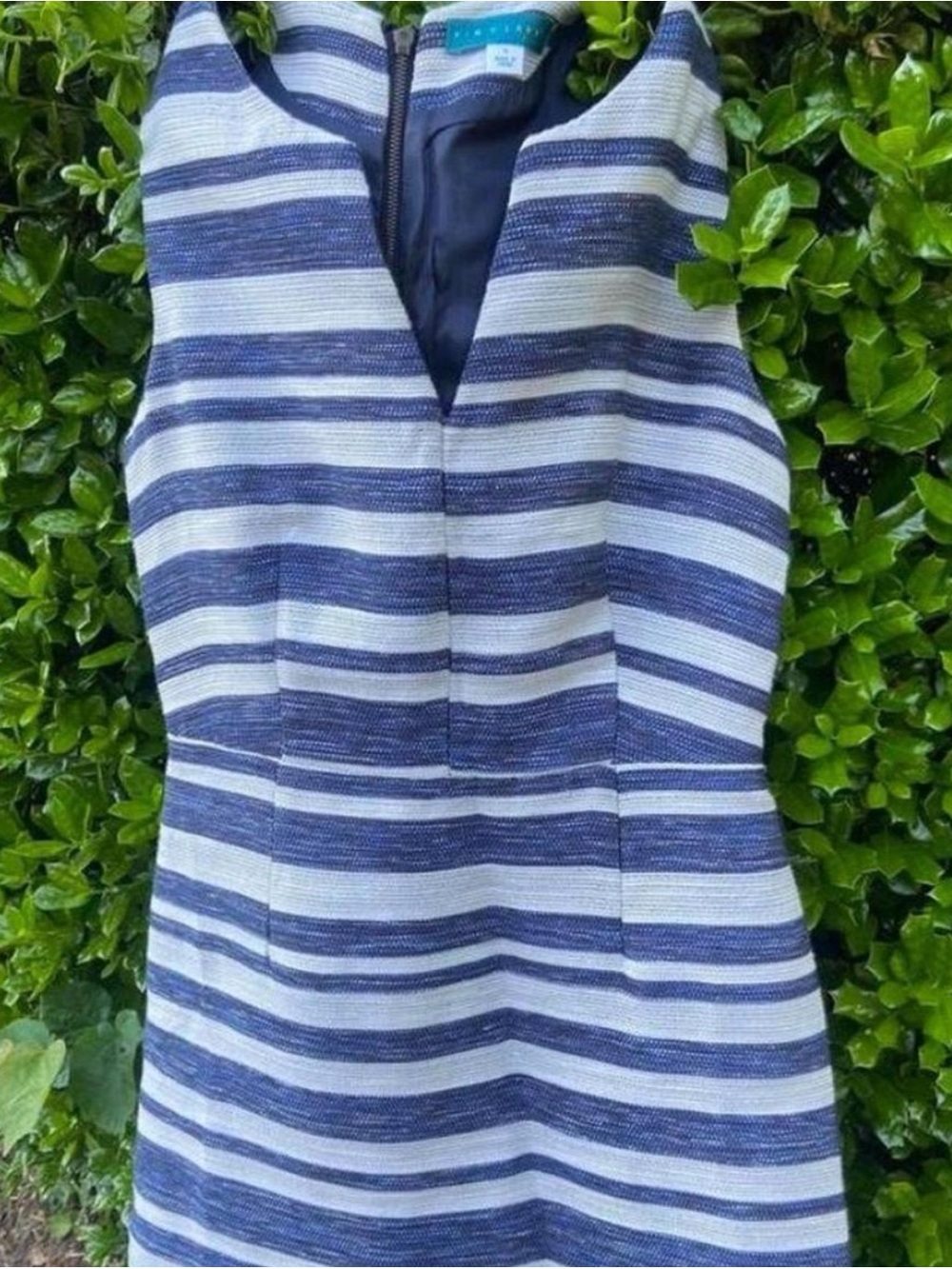 Pim + Larkin Navy and White Striped V-Notch Sheath Dress - Picture 2 of 4